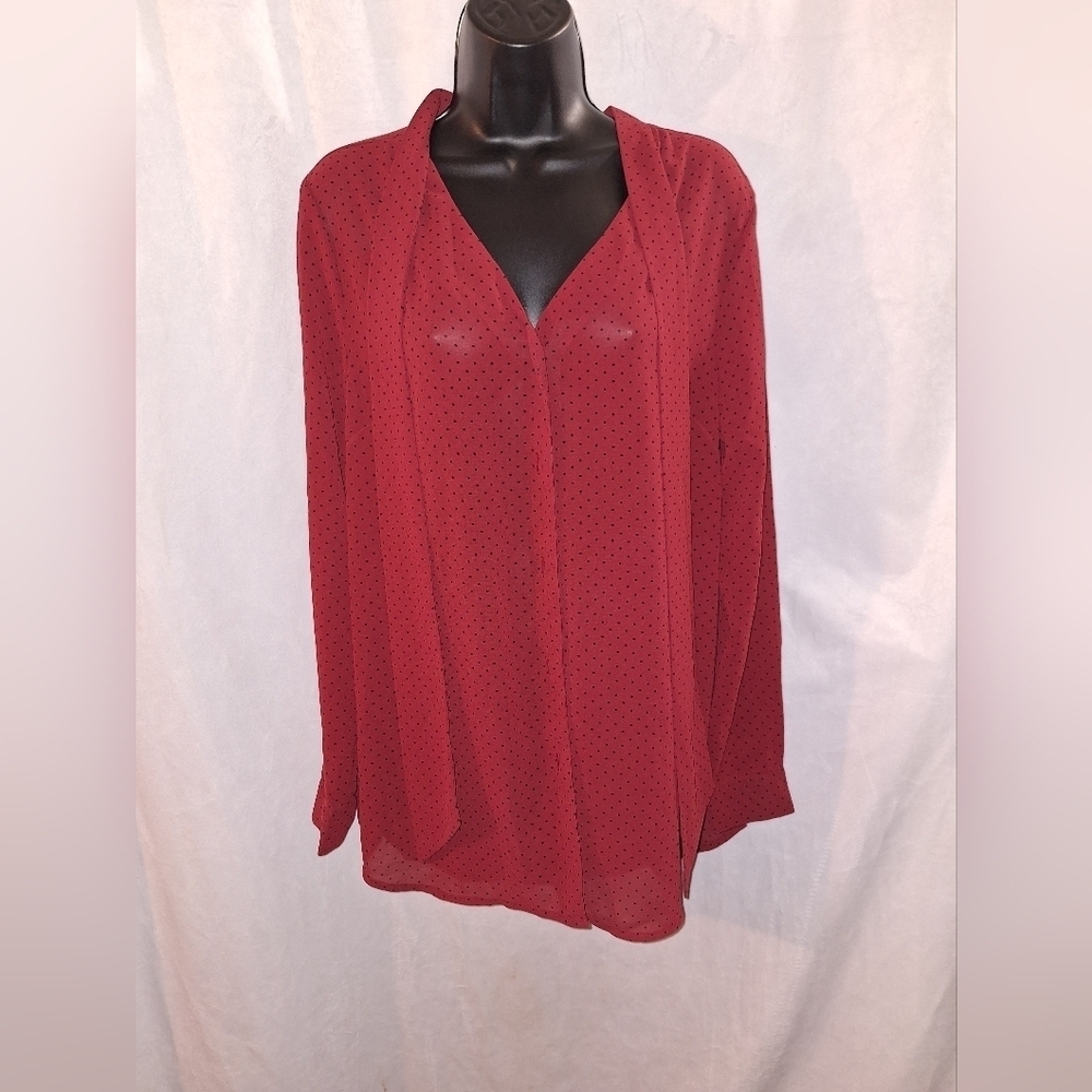 Red Notched Collar Blouse - Picture 3 of 8